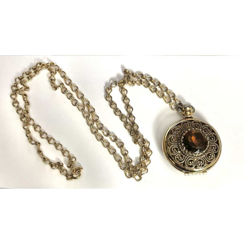 Vintage 1970's Victorian Revival gold tone Locket chain Necklace